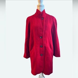 Vintage Red Wool Coat Mid Length Button Front Women’s Medium